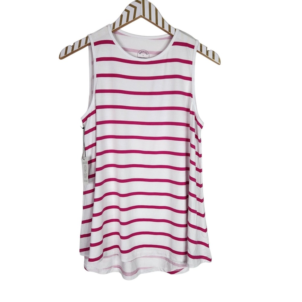 MOTT50 Tank Top Womens Large White Pink Stripe UPF50+‎ Sleeveless UV Sun Shirt